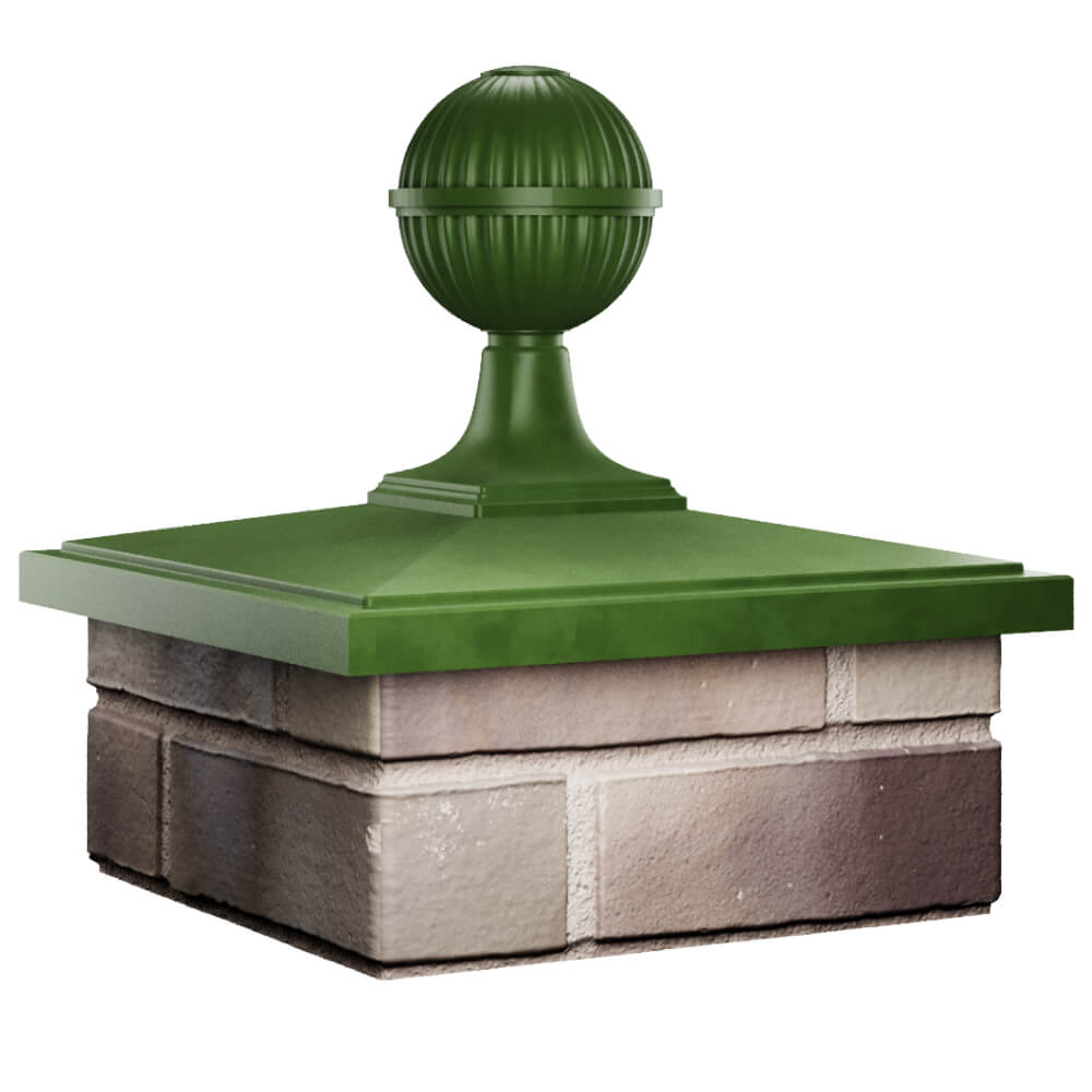 Колпак Zking БонаМоно Зеленый с шаром на столб 1.5х1.5 кирпича (385х385, 400х400мм) в сборе в Воскресенске фото