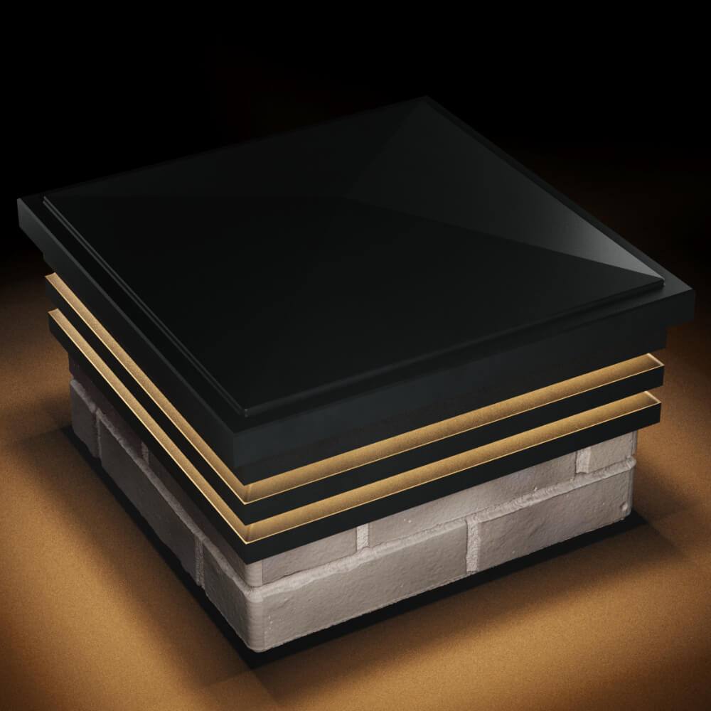 Колпак Zking Бона ХайТек Черный на столб 1.5х1.5 кирпича (385х385мм) с подсветкой в Воскресенске фото