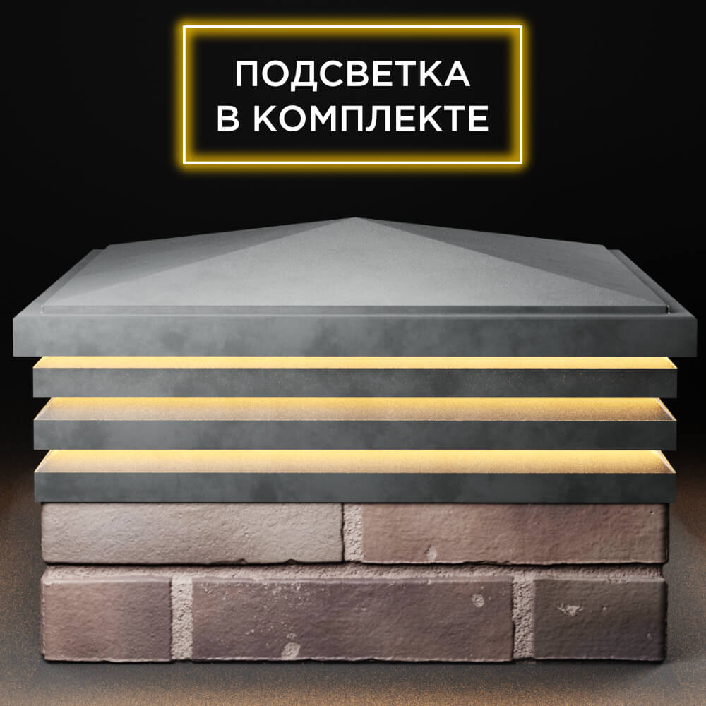 Колпак Zking Бона ХайТек Серый на столб 2х2 кирпича (513х513мм) с подсветкой Воскресенск фото