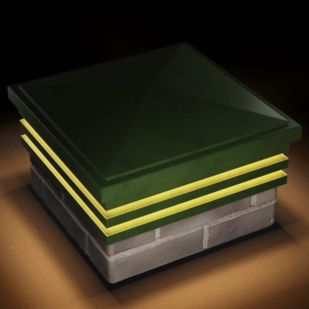 Колпак Zking Бона ХайТек Зеленый на столб 1.5х1.5 кирпича (385х385мм) с подсветкой в Воскресенске фото