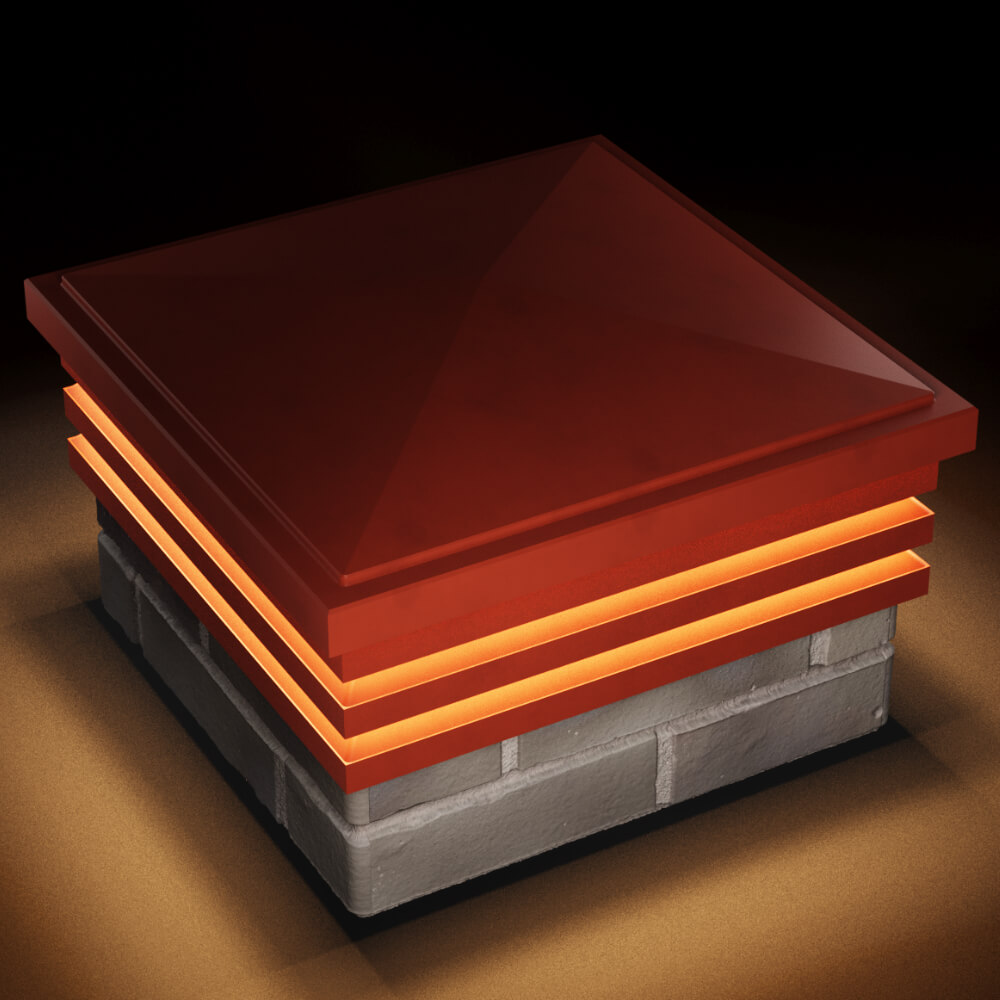 Колпак Zking Бона ХайТек Красный на столб 1.5х1.5 кирпича (385х385мм) с подсветкой в Воскресенске фото