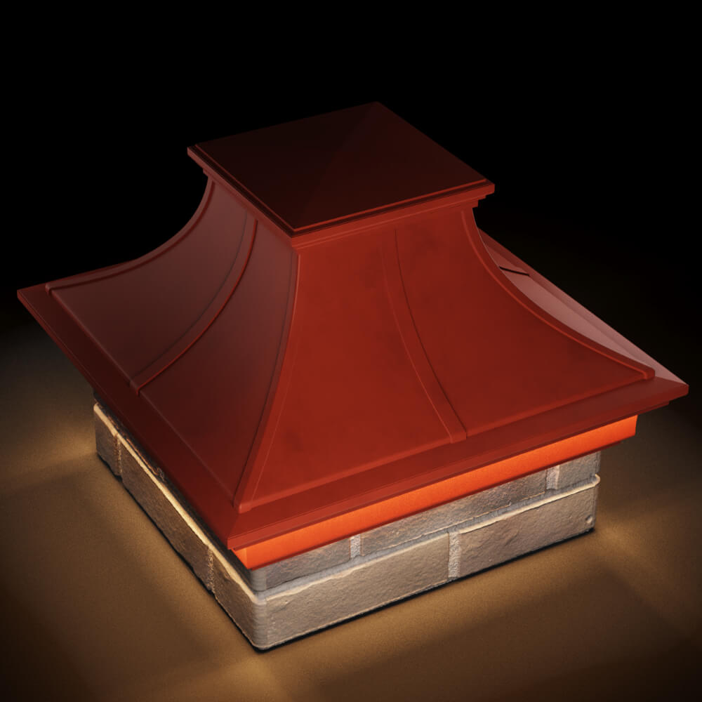 Колпак Zking Монблан Премиум Красный на столб 1.5х1.5 кирпича (385х385мм) с подсветкой в Воскресенске фото