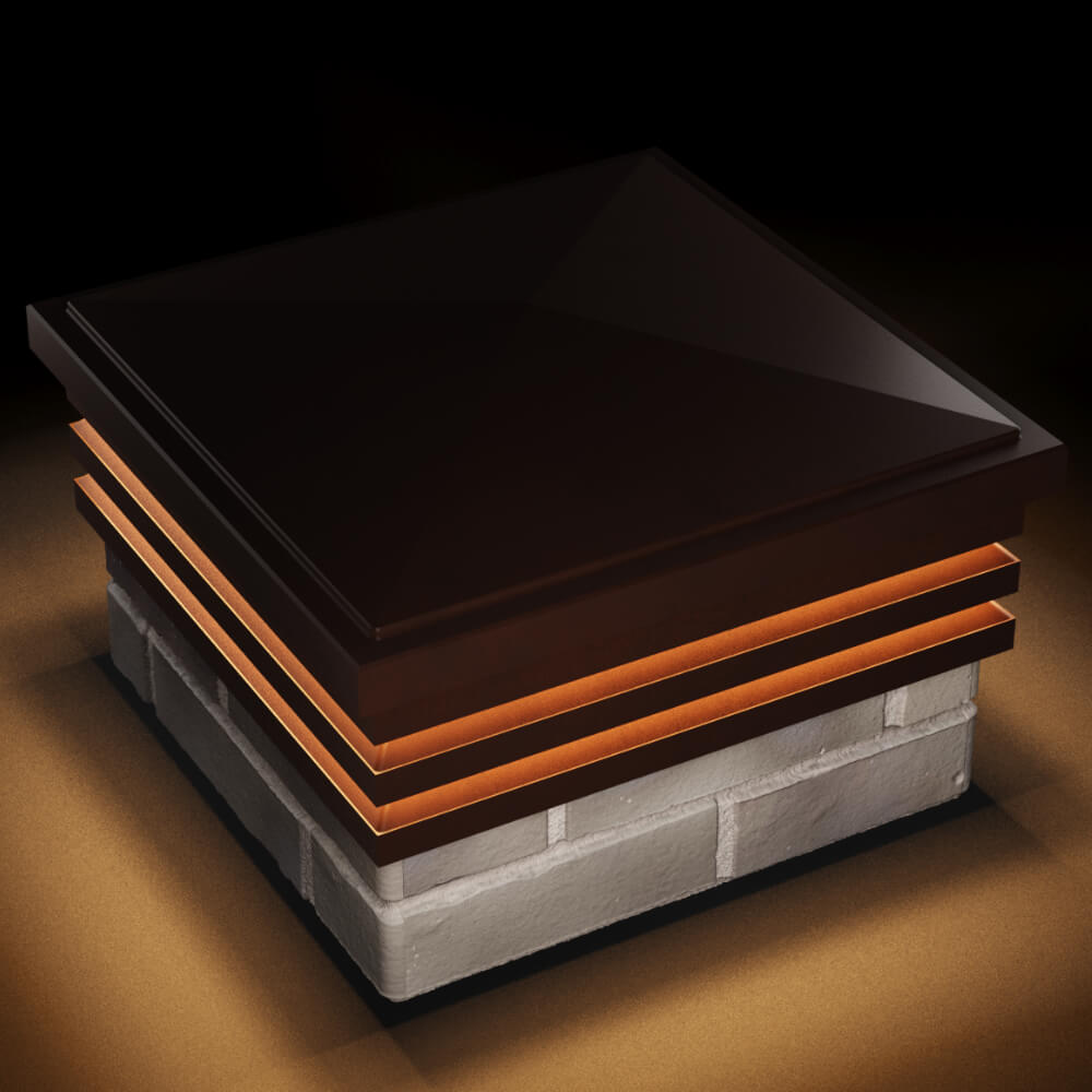 Колпак Zking Бона ХайТек Коричневый на столб 1.5х1.5 кирпича (385х385мм) с подсветкой в Воскресенске фото