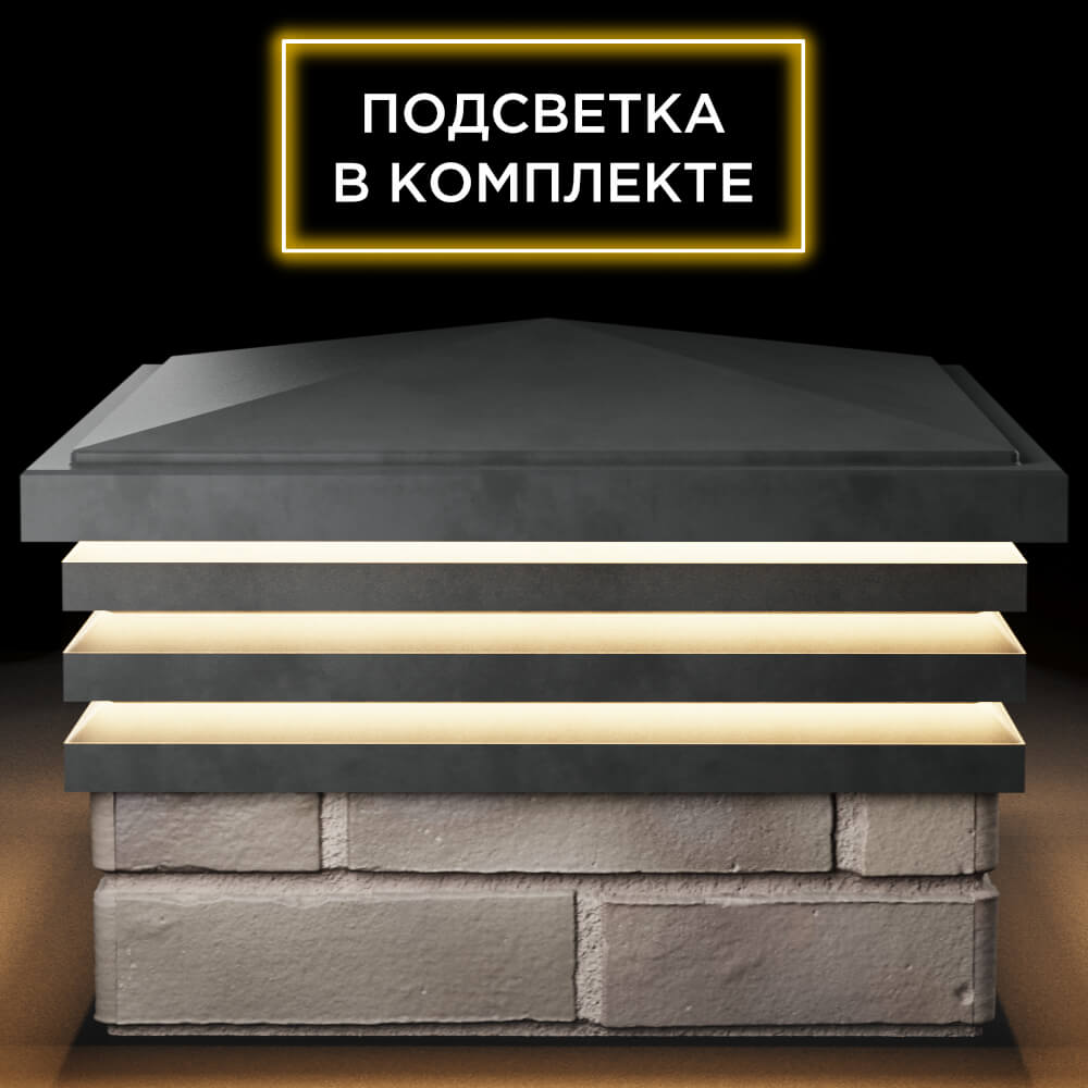 Колпак Zking Бона ХайТек Серый на столб 1.5х1.5 кирпича (385х385мм) с подсветкой Воскресенск фото