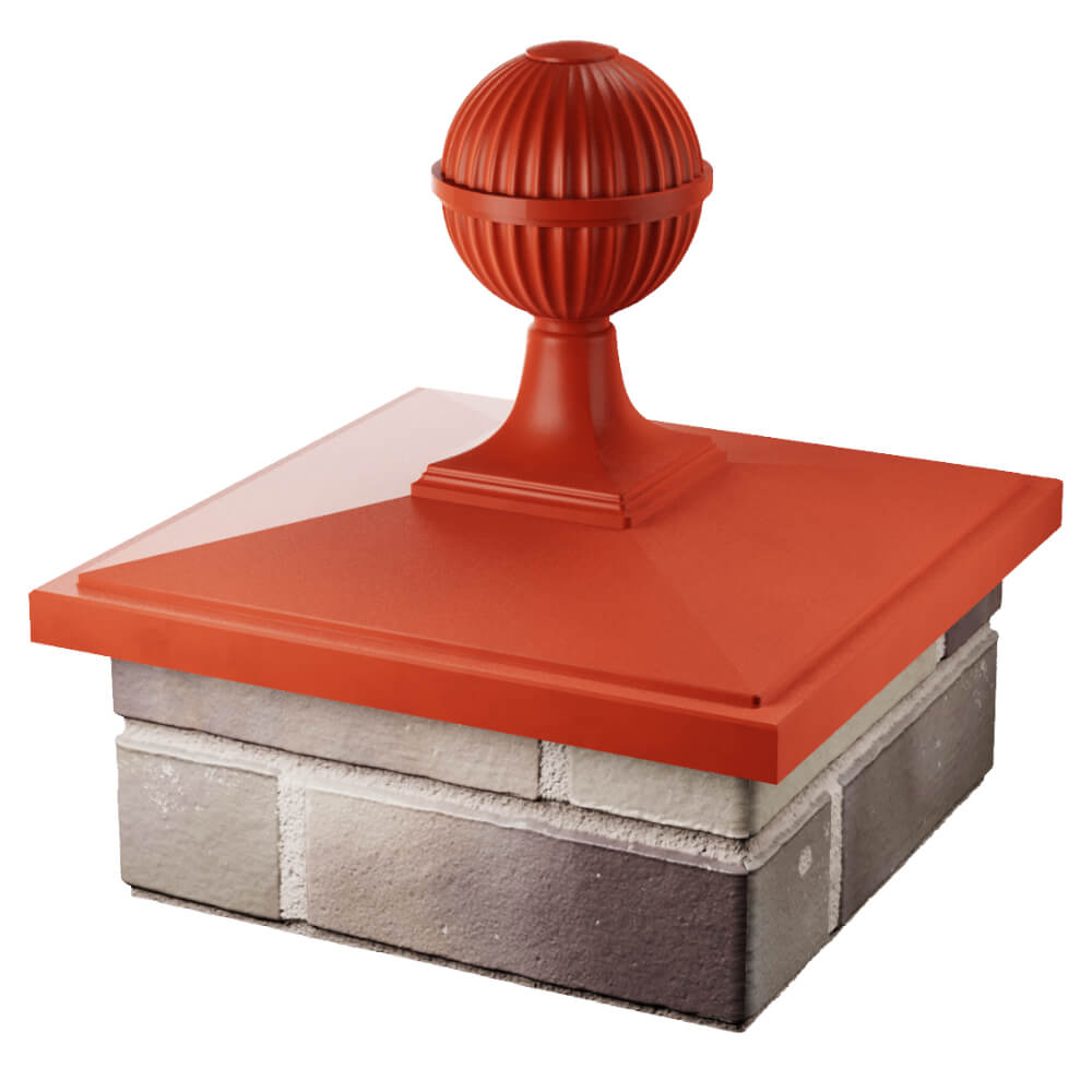 Колпак Zking БонаМоно Красный с шаром на столб 1.5х1.5 кирпича (385х385, 400х400мм) в сборе в Воскресенске фото