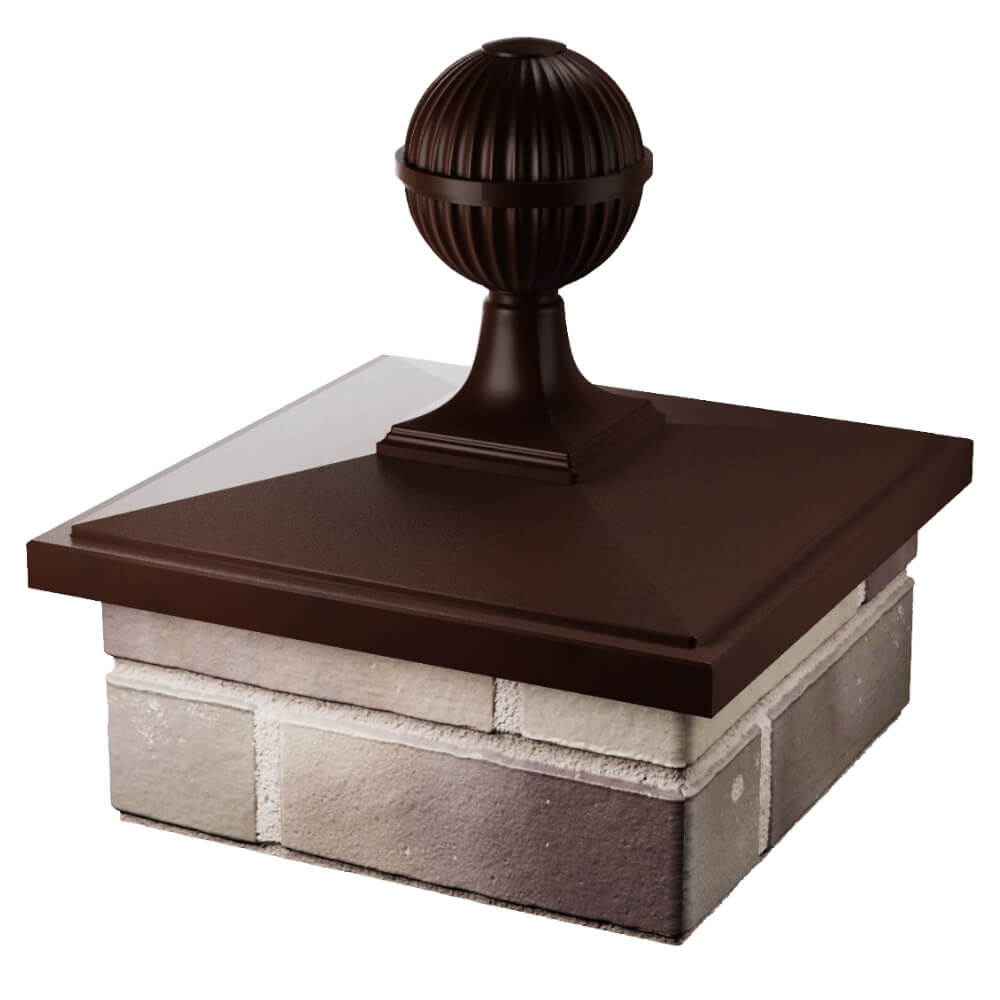 Колпак Zking БонаМоно Коричневый с шаром на столб 1.5х1.5 кирпича (385х385, 400х400мм) в сборе в Воскресенске фото