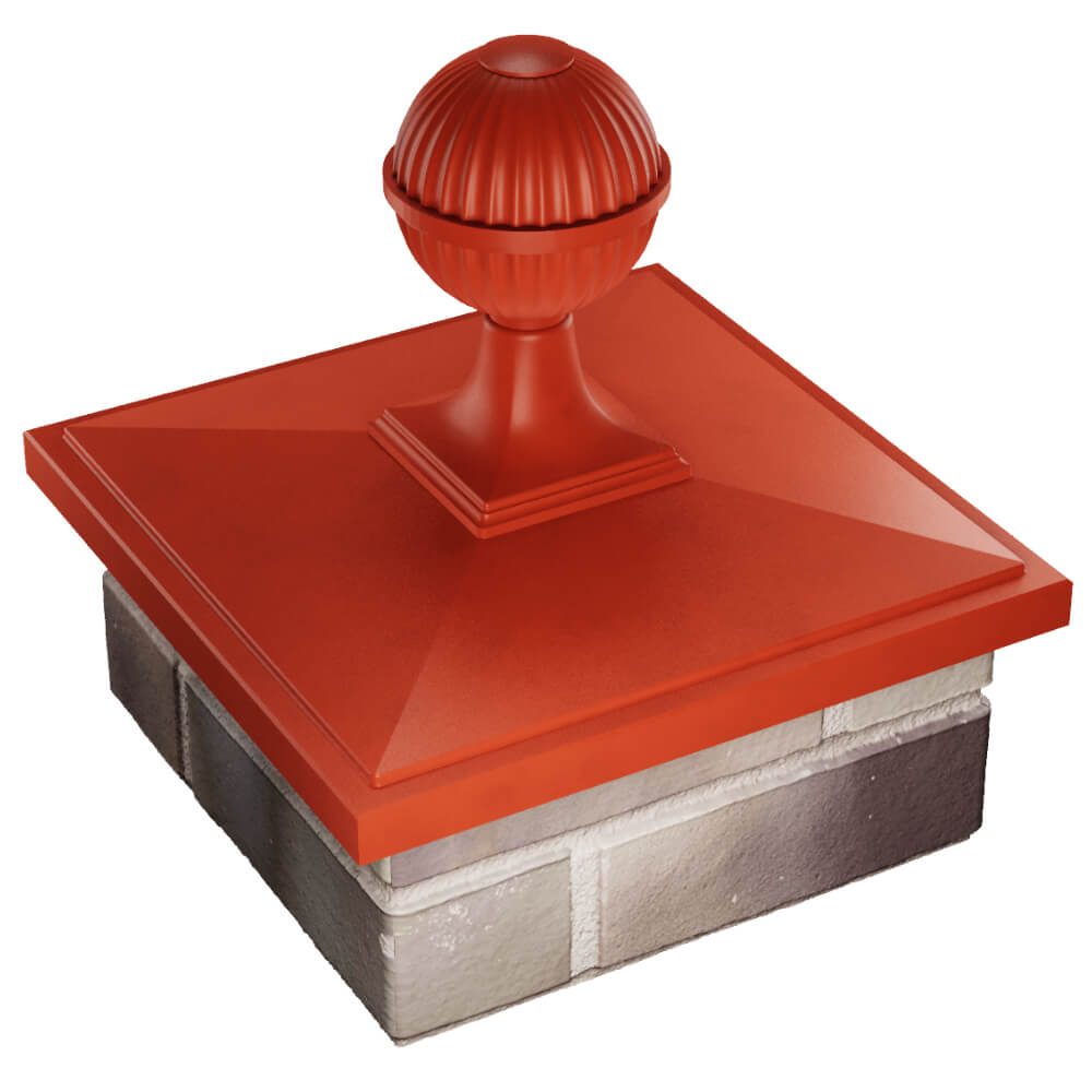 Колпак Zking БонаМоно Красный с шаром на столб 1.5х1.5 кирпича (385х385, 400х400мм) в сборе в Воскресенске фото