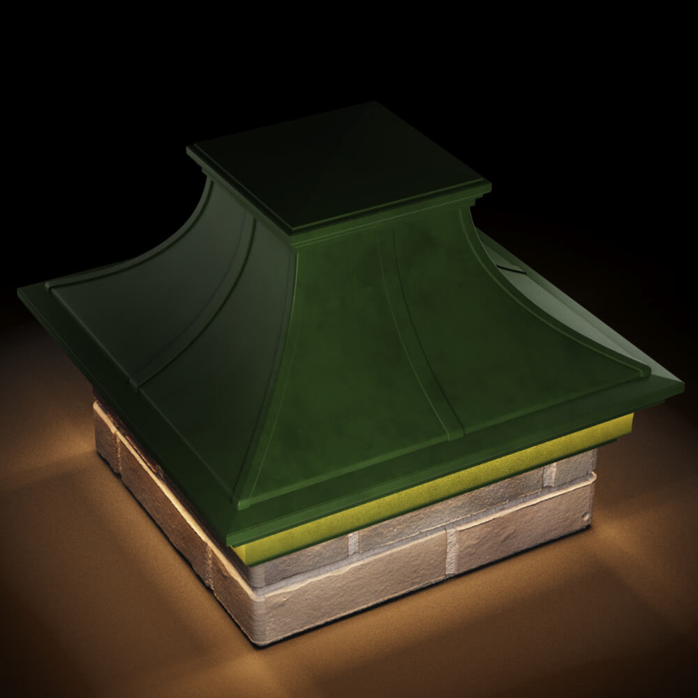 Колпак Zking Монблан Премиум Зеленый на столб 1.5х1.5 кирпича (385х385мм) с подсветкой в Воскресенске фото